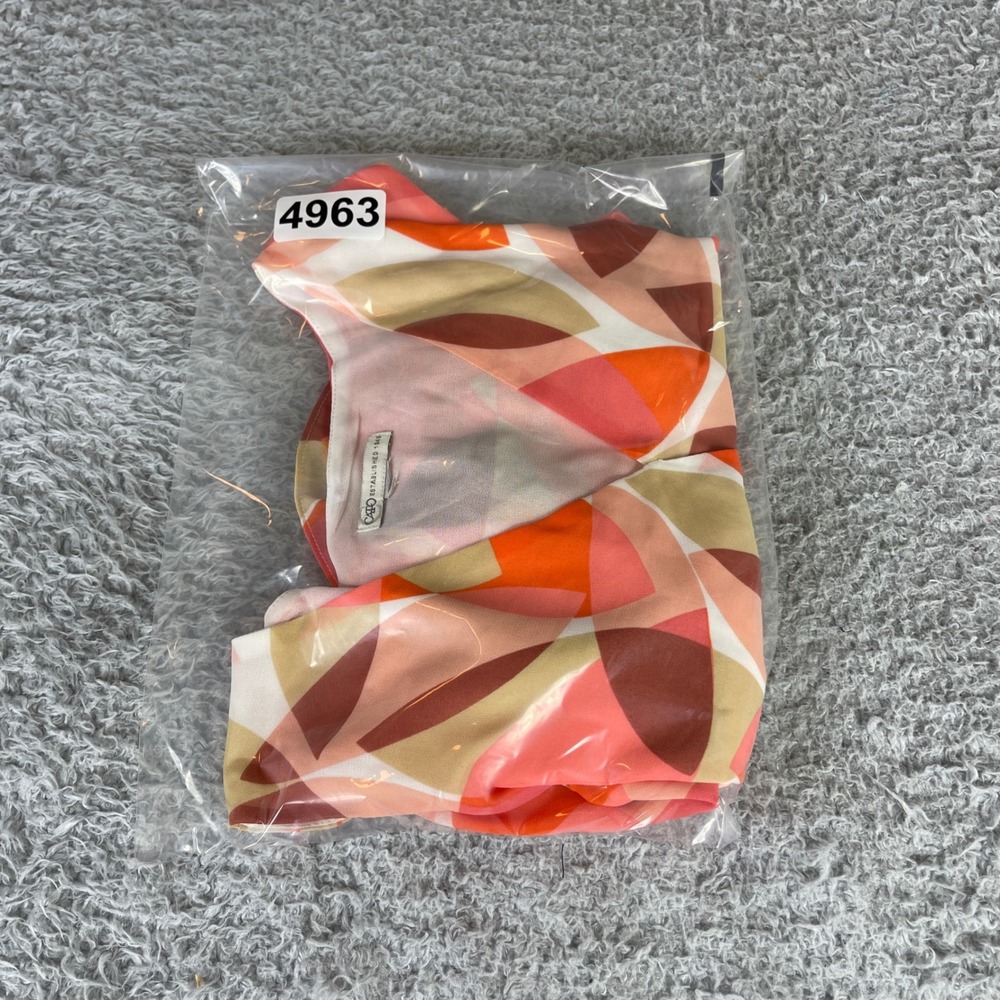 Cato Cold Shoulder Blouse Orange Pink Geometric Leaf Print V-Neck Top Womens L - Picture 8 of 8